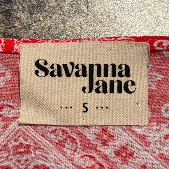 Savanna Jane Tunic Top Boho Romantic Embroidered Bell Sleeve Floral Red Small - Picture 3 of 6